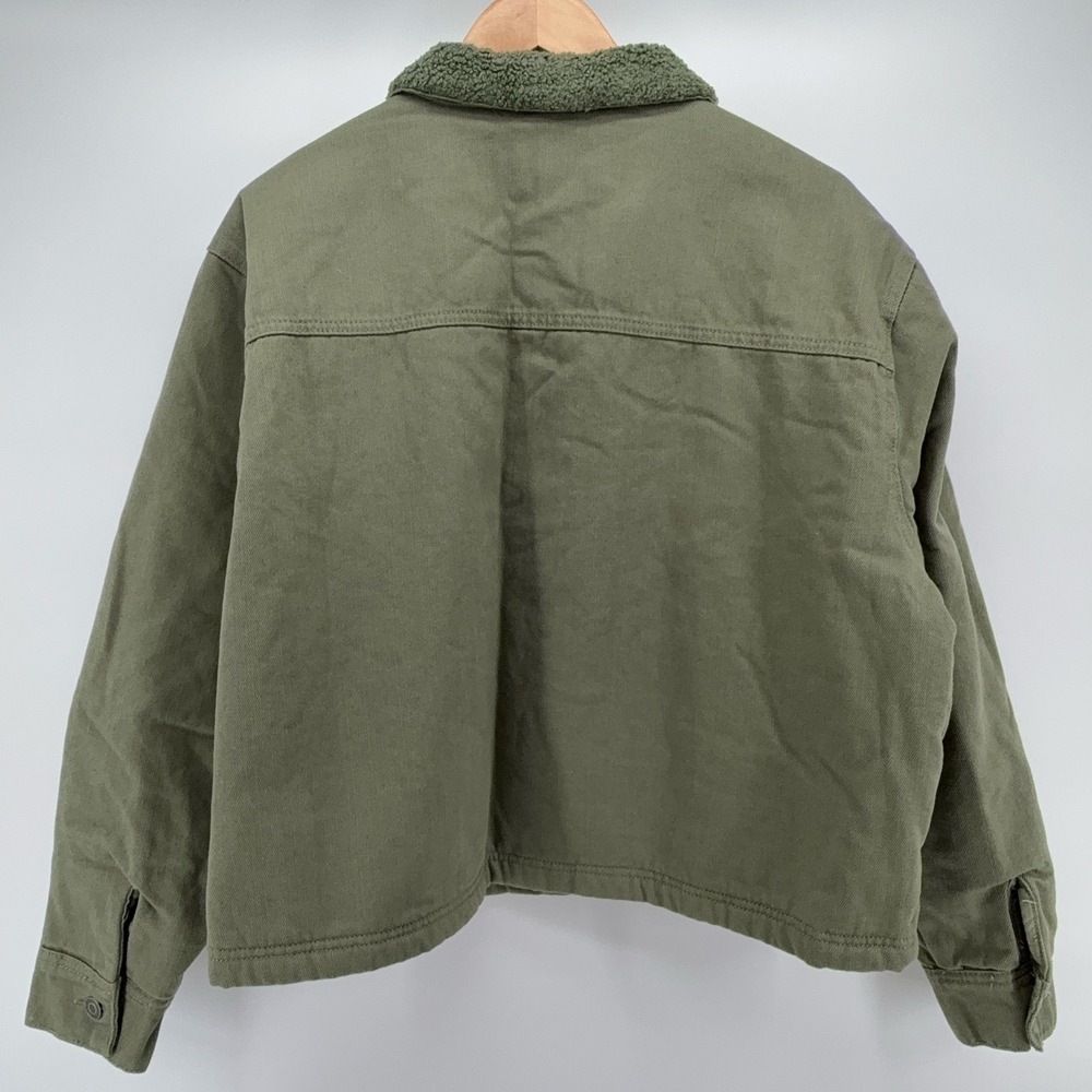 BP Wildfang Olive Green Faux Sherpa Collar Lined Button Front Jacket Chore NEW - Picture 8 of 14